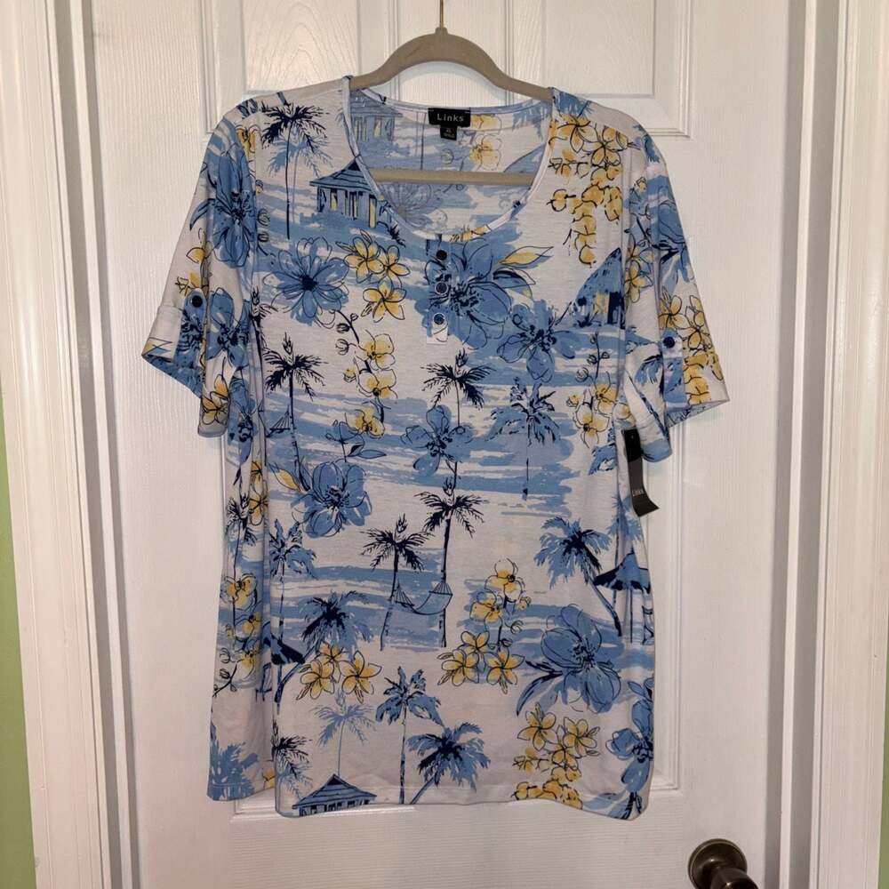 Links Coastal Living Tropical Floral Print Henley Top Size XL